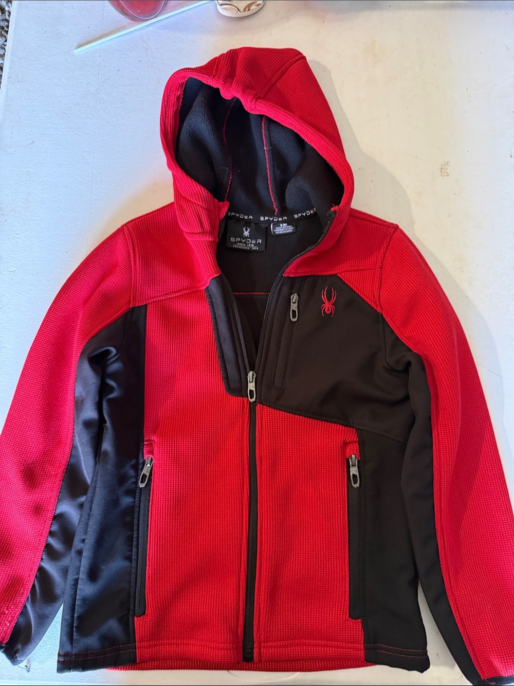Spyder Kids Red and Black Hooded Tech Jacket